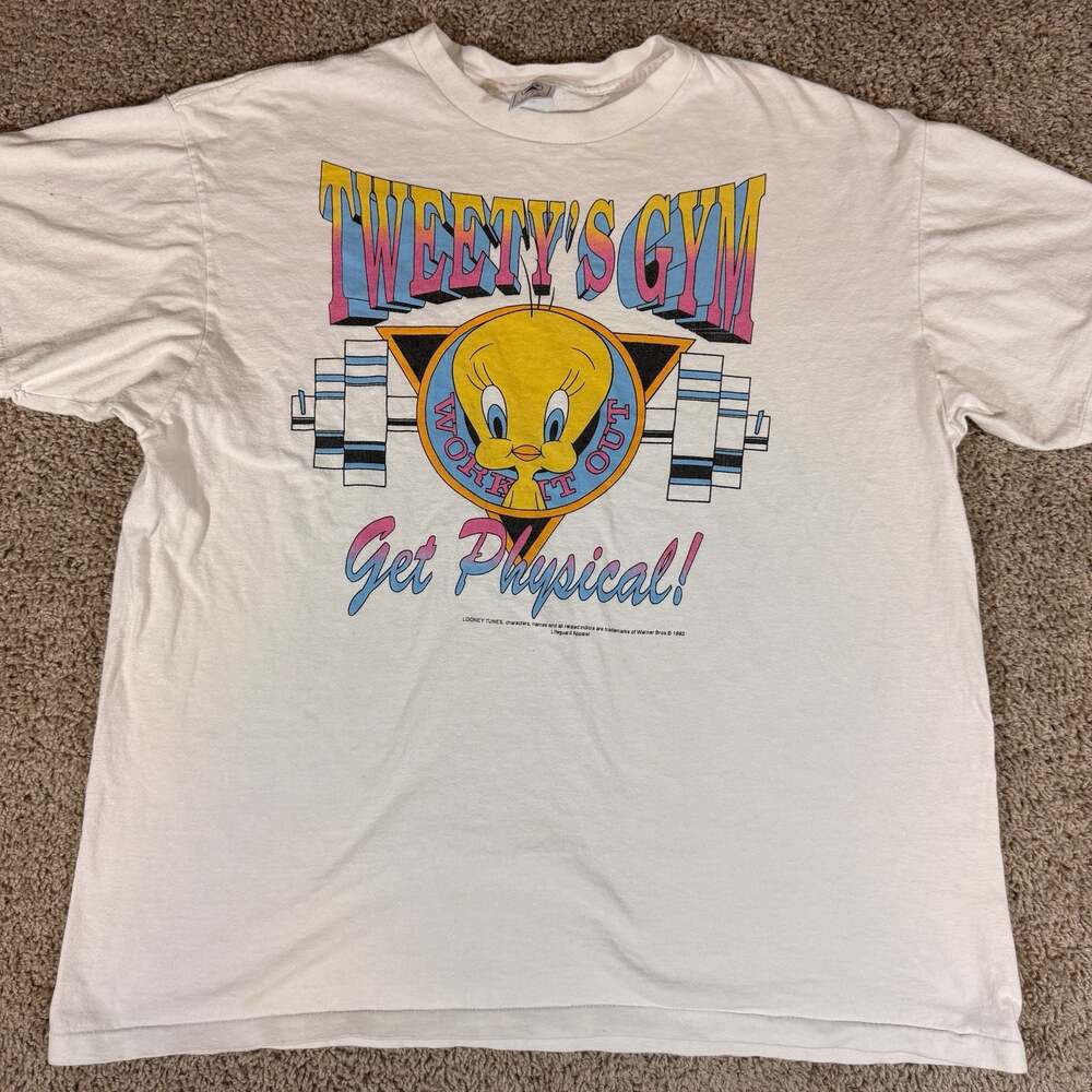 Vintage 1993 Tweety Bird Gym T Shirt XL USA Looney Tunes Workout Fitness Tee